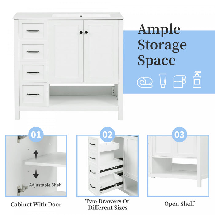 Oakmere 36 Inch Single Sink Bathroom Vanity with Two Doors and Two Drawers, White