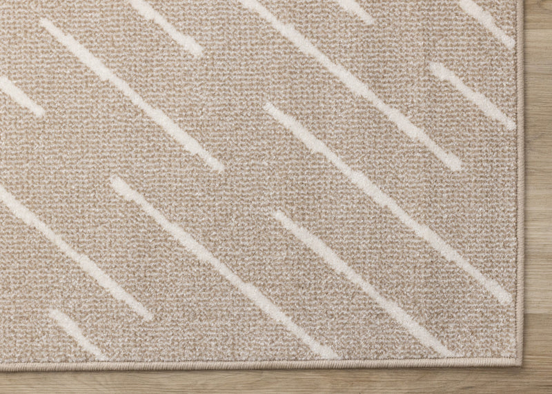 Covington Beige Cream Diagonal Rain Streaks Design Rug, 6'7\" x 9'10\" Indoor Area Rug