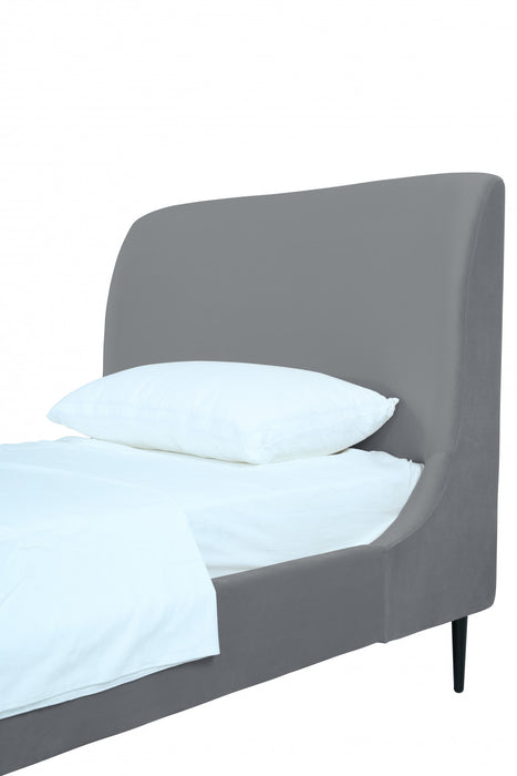 Heather Mid-Century Modern Velvet Upholstered Twin Bed in Gray and Black