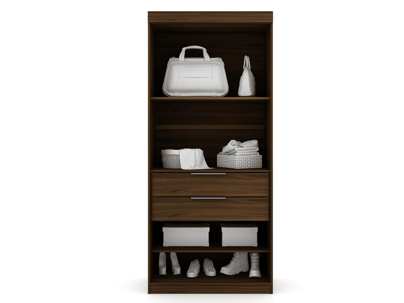 Mulberry Contemporary Modern 13-Piece Wardrobe Closet in Chestnut Brown