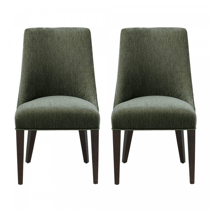Beever Modern Chenille Wood Dining Chair in Forest Green - Set of 2