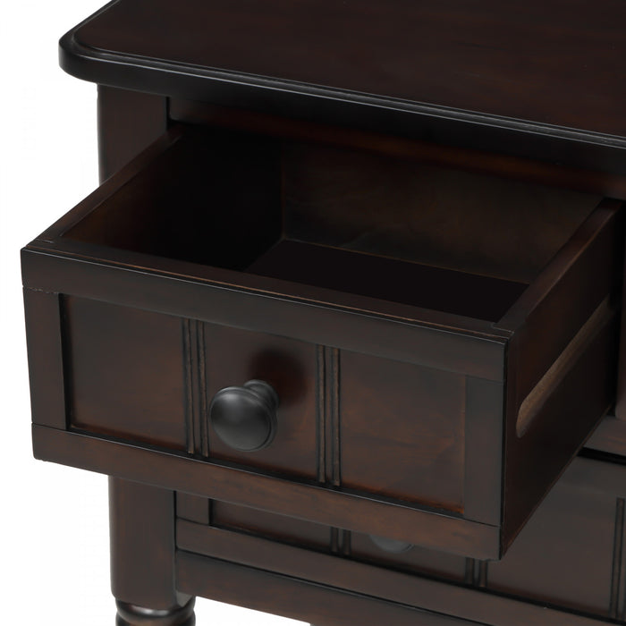 Olivia Solid Wood Console Table With Drawers And Bottom Shelf - Brown