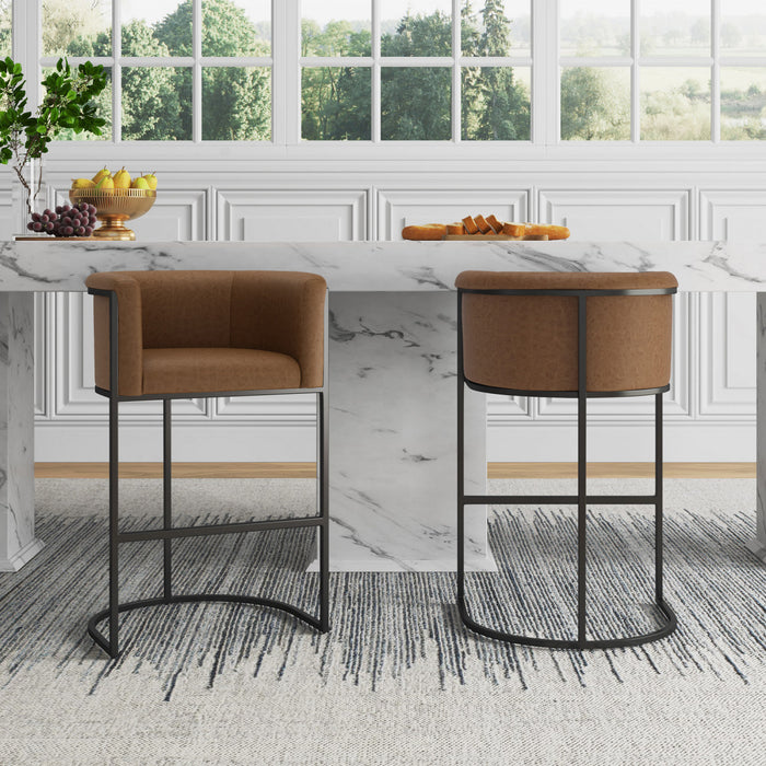 Cosmopolitan Mid-Century Modern Metal Upholstered Barstool in Chestnut