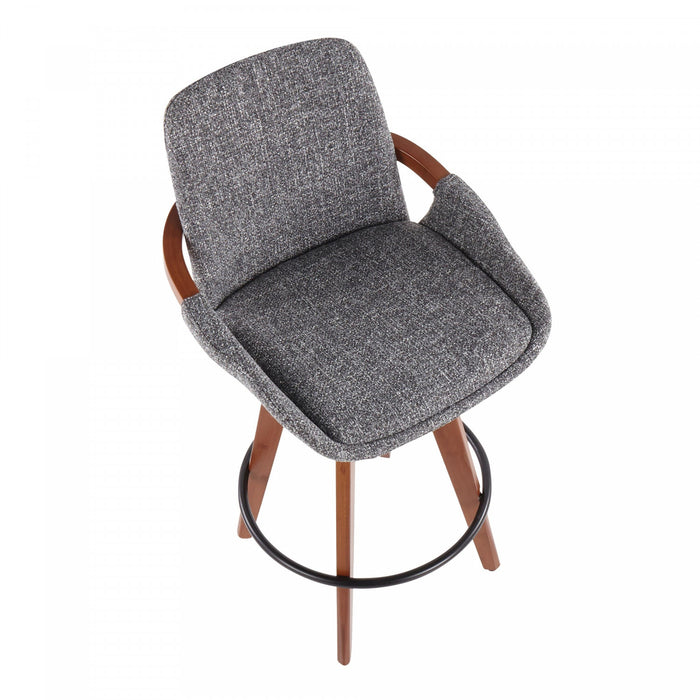 LumiSource Cosmo Fabric Mid-Century Counter-Height Stool - Walnut/Grey
