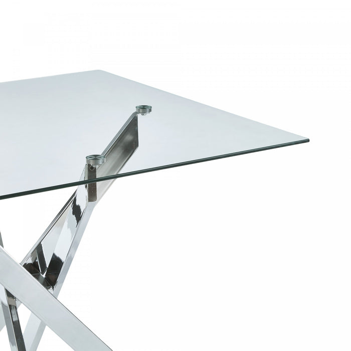 Olivia Square Glass Dining Table with Multi-Use Function,Chrome