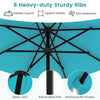 Costway 9.3 FT Solar Patio Umbrella Outdoor Market Sunshade with 24 LED Lights Ruffles Turquoise