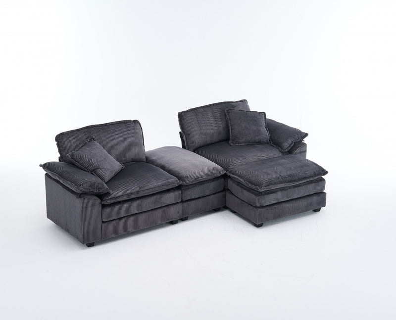 Liam 84.6\" Comfortable Cloud Modular Sofa with Corduroy Upholstered,Grey