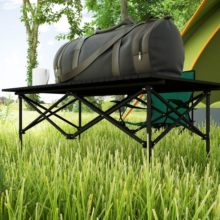 Outsunny Folding Camping Table With Roll Up Top And Carry Bag, Black