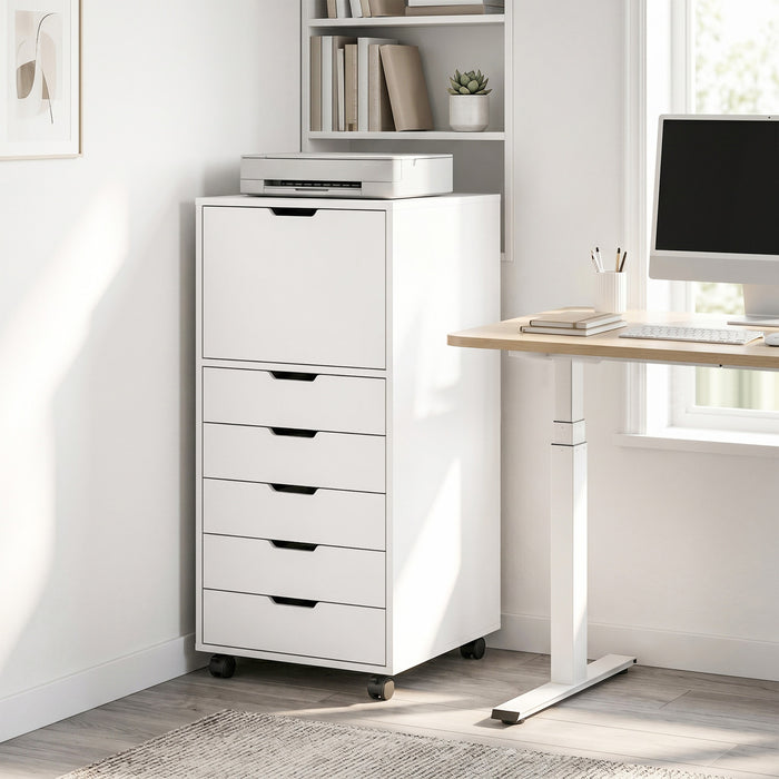 HOMCOM 5 Drawer Vertical File Cabinet with Lockable Wheels, White