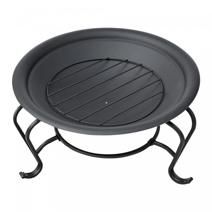 Outsunny 22\" Round Firepit Patio Fireplace Garden Heater Portable Wood Burning Porch With Poker And Spark Screen Black