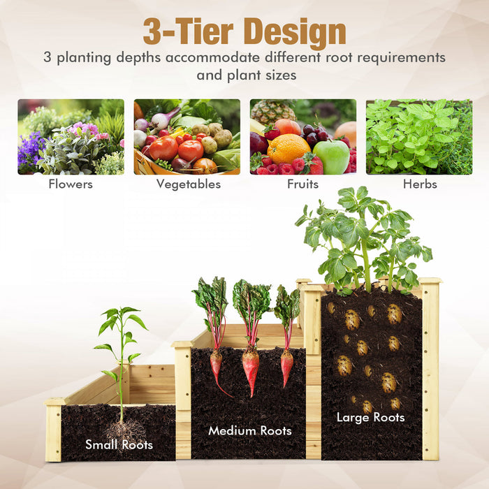 Costway 3-tier Raised Garden Bed Wood Planter Kit For Flower Vegetable Herb 48x 48x 22in