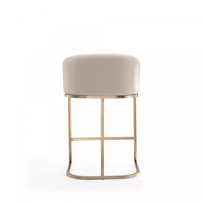 Louvre Mid-Century Modern Metal Upholstered Counter Stool in Cream - Set of 3