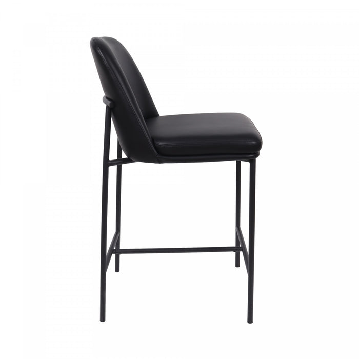 Loft Contemporary Vegan Leather Metal Counter Stool in Black - Set of 2