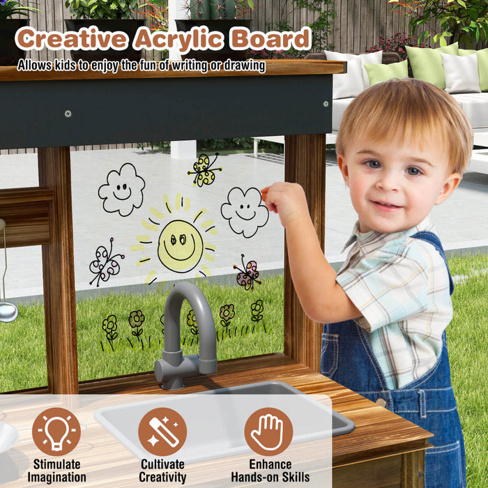 Costway Kids Mud Kitchen Set With Removable Sink Faucet Dual Stoves 4 Planting Pots