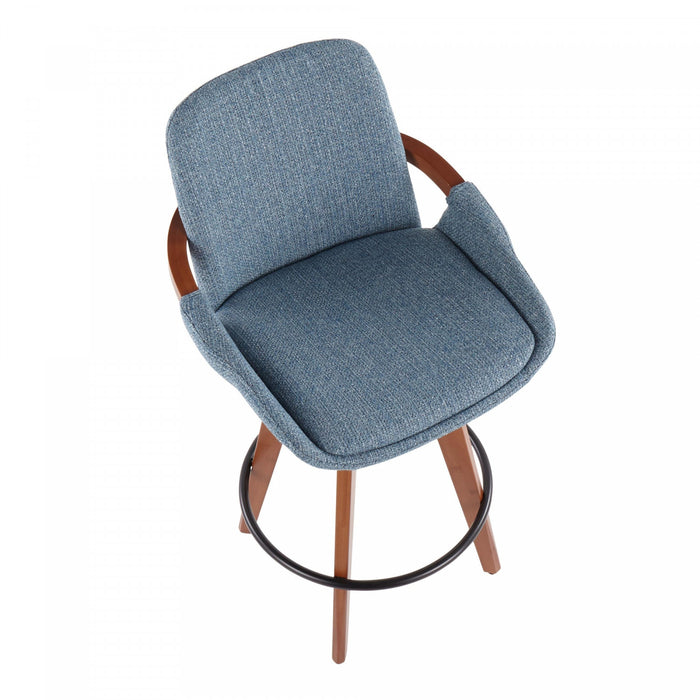LumiSource Cosmo Fabric Mid-Century Counter-Height Stool - Walnut/Blue