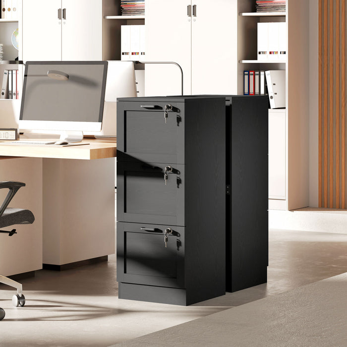 HOMCOM Office File Cabinet with 3 Drawers, Vertical Filing Cabinet, Black