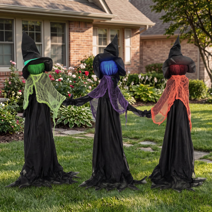 HOMCOM 48\" Holding Hands Witch Trio Stake Halloween Yard Decoration
