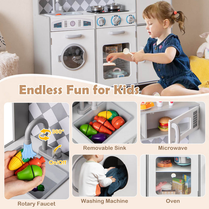 Costway Kids Kitchen Playset With Realistic Lights & Sounds Ice Maker Stoves Sink Oven
