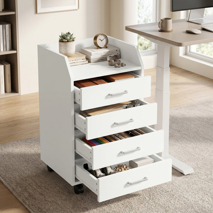 HOMCOM 4-Drawer File Cabinet with Lockable Wheels, White
