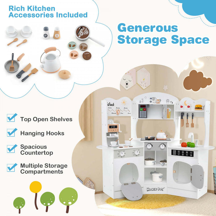 Honeyjoy Corner Kitchen Playset With Coffee Machine Oven Microwave Washing Machine White