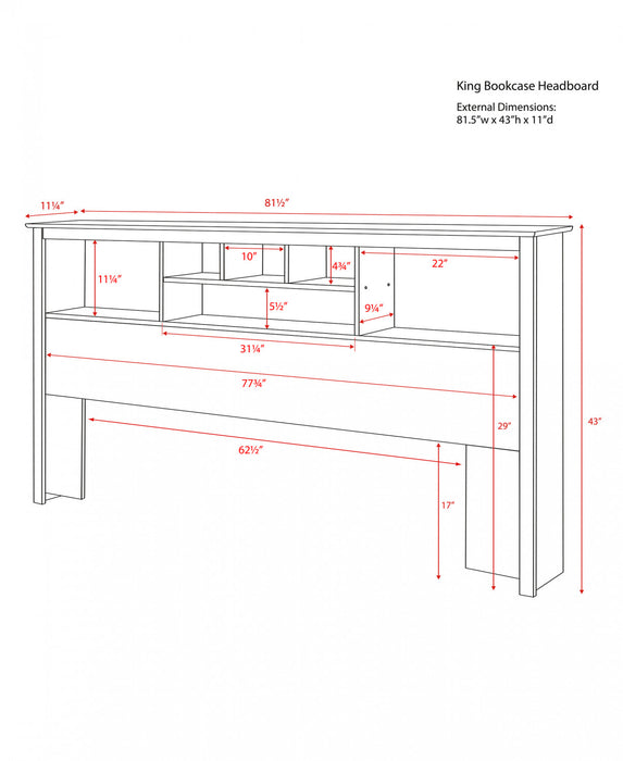 King Bookcase Headboard - Drifted Grey