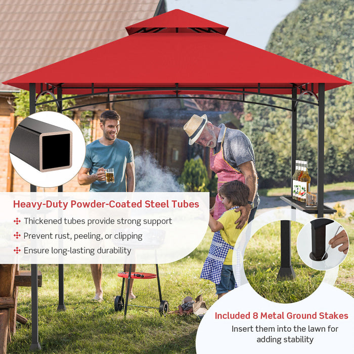 8' X 5' Bbq Grill Gazebo 2-tier Barbecue Canopy Vented Top Shelves Shelter Wine