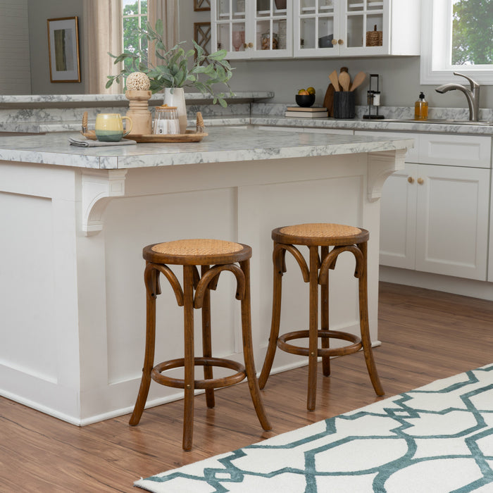 Rae Backless Rattan Counter-Height Stool - Walnut