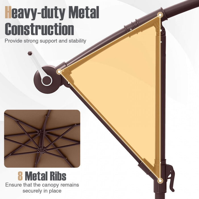 Costway Patio 10FT Hanging Offset Umbrella 32 LED Lights Sand Bag Outdoor Cross Base