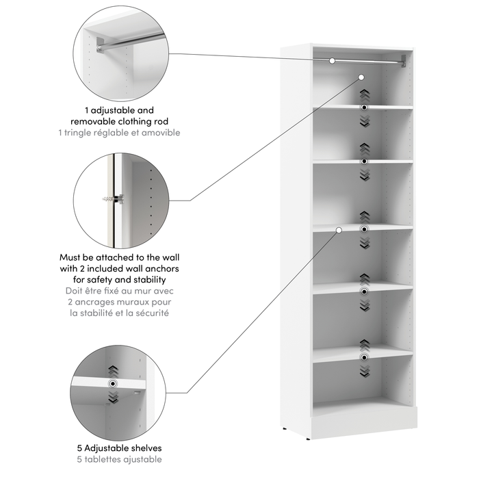 Bestar Florence 25\" Modular Reach-In/Walk-In Closet System with Shelves - White