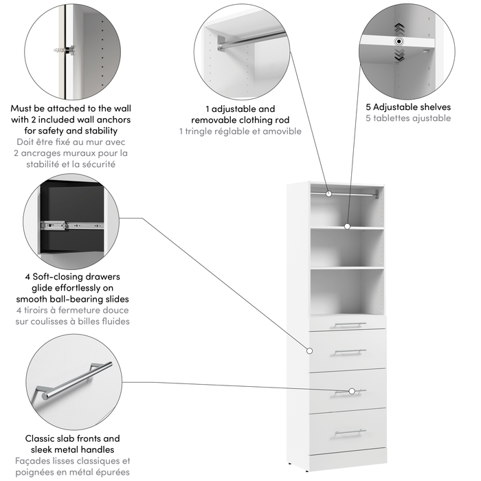 Bestar Florence 25\" Modular Reach-In/Walk-In Closet System with Storage - White