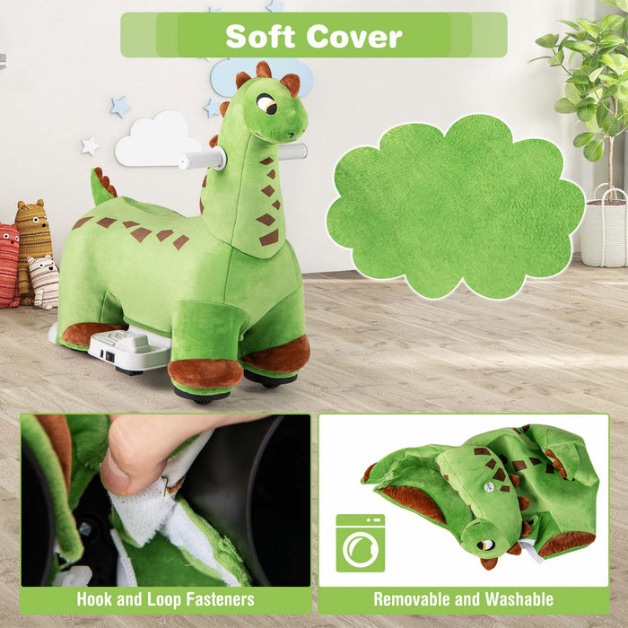 Costway 6v Kids Ride On Dinosaur With Padded Sea Foot Pedal Music Forward & Wheels
