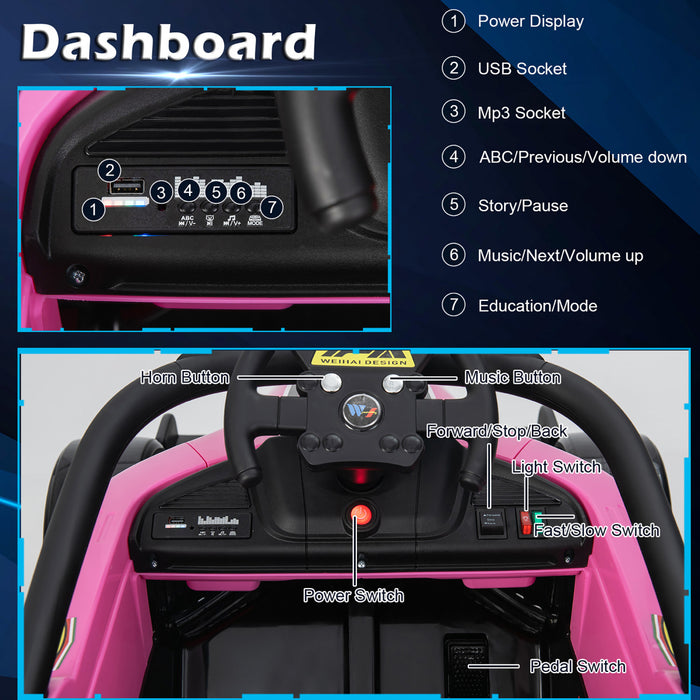 Costway 12v Kids Ride On Car Electric Racing Truck Remote Control W/ Mp3 & Lights Pink