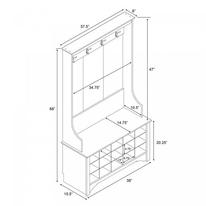 Hall Tree with Shoe Storage - Drifted Grey
