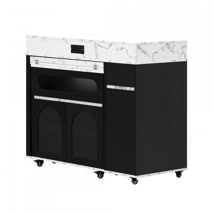 Avery Extendable Dining Table with Rolling Kitchen Island,Black