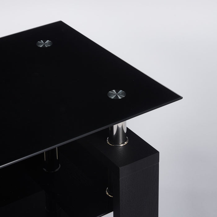 Lucius Modern Geometric Design Tempered Glass Coffee Tablewith Metal Frame and Clear Glass,Black