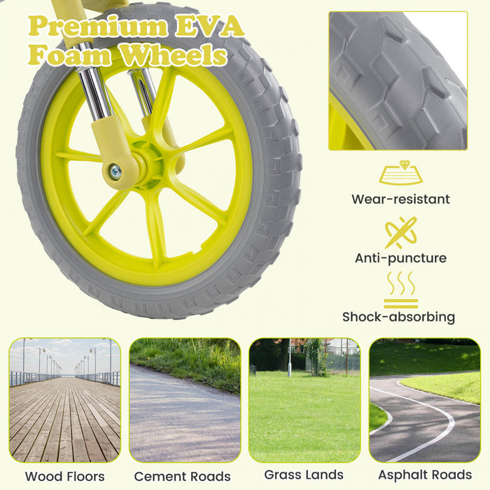 Honeyjoy 12\" Balance Bike 2 Wheels Children's Bicycle With Adjustable Seat Green