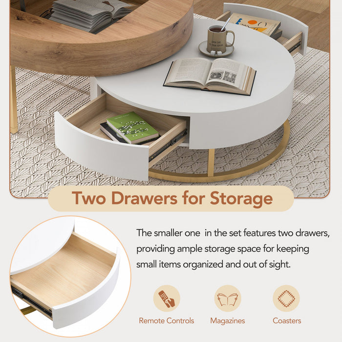 Sherry 31.5\" Round Engineered Wood Lift-top Nesting Coffee Table With Drawers, White