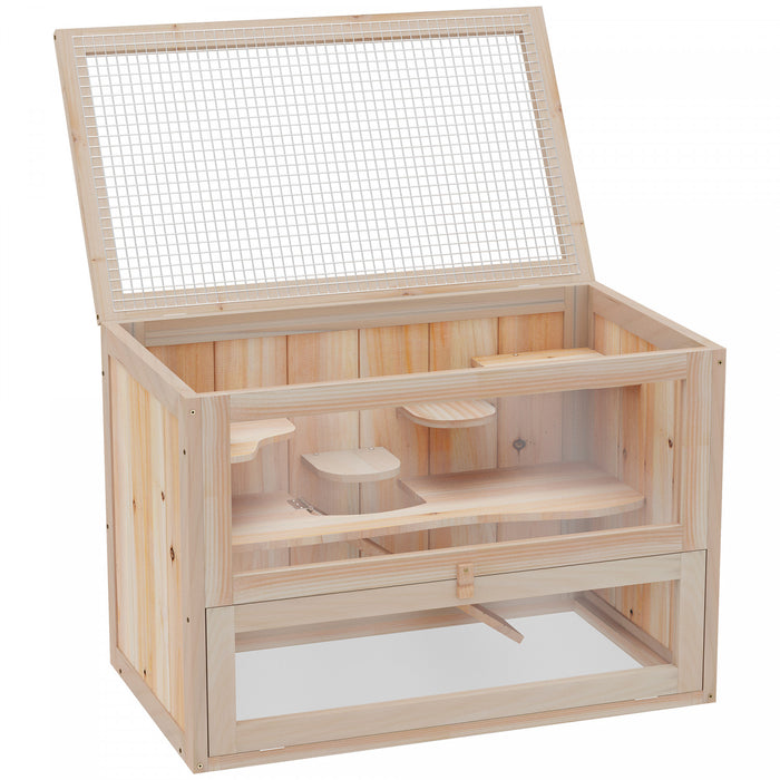 Pawhut Wooden Hamster Cage Guinea Pig Chinchilla Pet House 2 Levels Small Animals Habitat Home W/ Openable Roof W/ Run Space