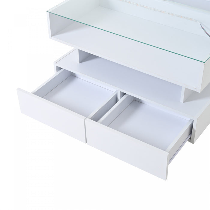 Oliver Lift-Top Coffee Table with LED Lighting and Glass Tabletop,White