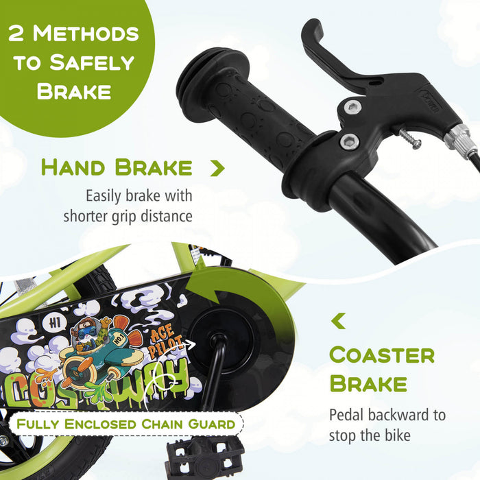 Costway 18\" Kid's Bike For 4-8 With Height-adjustable Handlebar & Saddle Handbrake Green