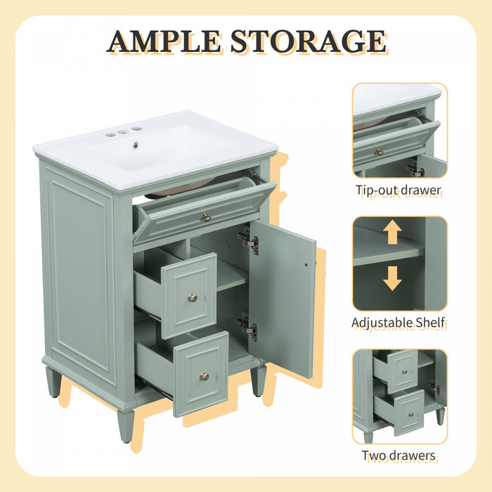 Vivo 24 Inch Single Sink Bathroom Vanity with Flip Drawer and Solid Wood Legs, Green