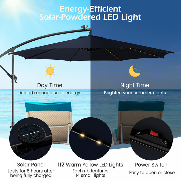 Costway 10FT Patio Solar-Lighted 112 LED Cantilever Offset Umbrella Crank Tilt Outdoor
