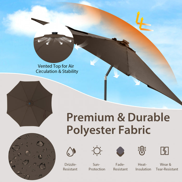 Costway 10 FT 112 LED Solar-Lighted Patio Market Umbrella Crank Tilt Outdoor Coffee