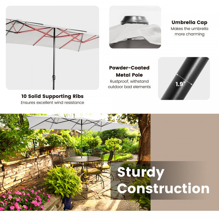 Costway 15FT Double-Sided Patio Market Umbrella Large Crank Handle Vented Outdoor Twin