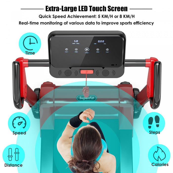 Superfit 2.25hp Folding Electric Motorized Treadmill W/ Speaker Red