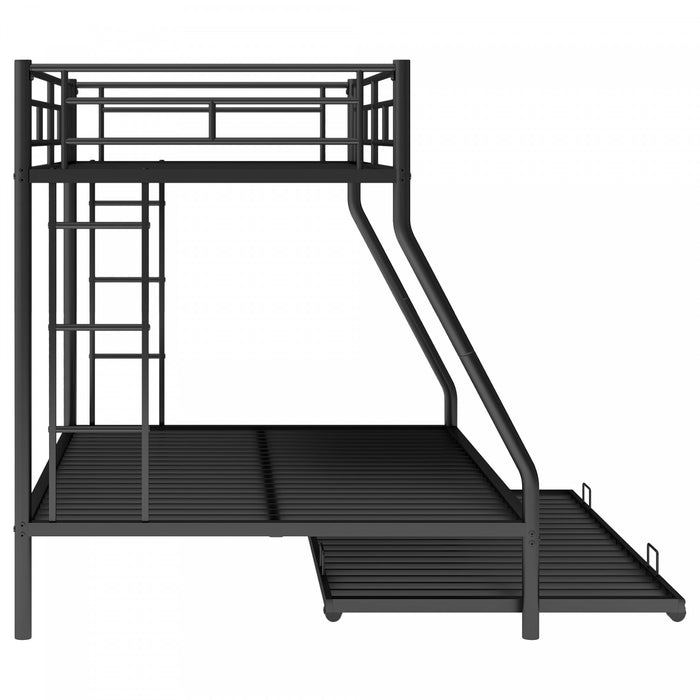 Jeremy Twin Over Full Space-saving Metal Bunk Bed With Trundle, Dual Ladders, Black