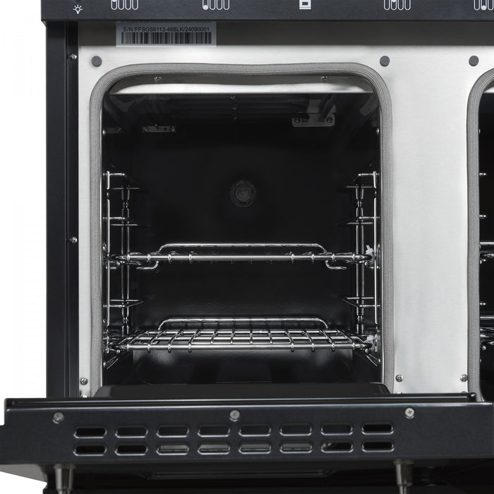 Forno Antico 48\" Dual Fuel Gas Range, Black, 5.5 cu.ft. Double Ovens - FFSGS6113-48BLK