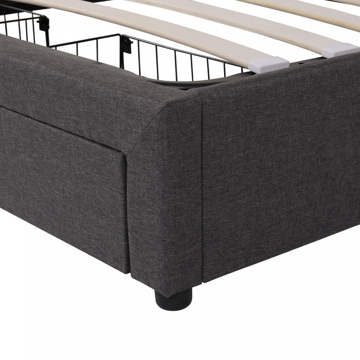 Kelly Upholstered Hydraulic Storage Bed with LED Lighting Headboard and Built-in Drawers,Queen Size,Grey Queen Bed