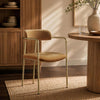 Serene Mid-Century Modern Metal Upholstered Dining Chair in Turmeric | Chaise de salle a manger moderne mi-siecle en metal et tissu, coloris curcuma
