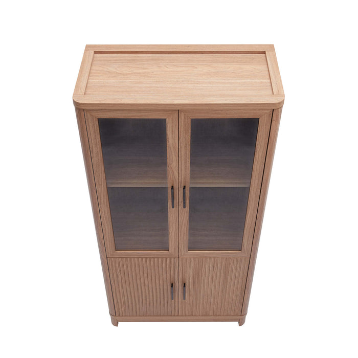 Jodie Mid-Century Modern 31\" Bookcase Cabinet in Maple (6-Shelf) - Set of 2